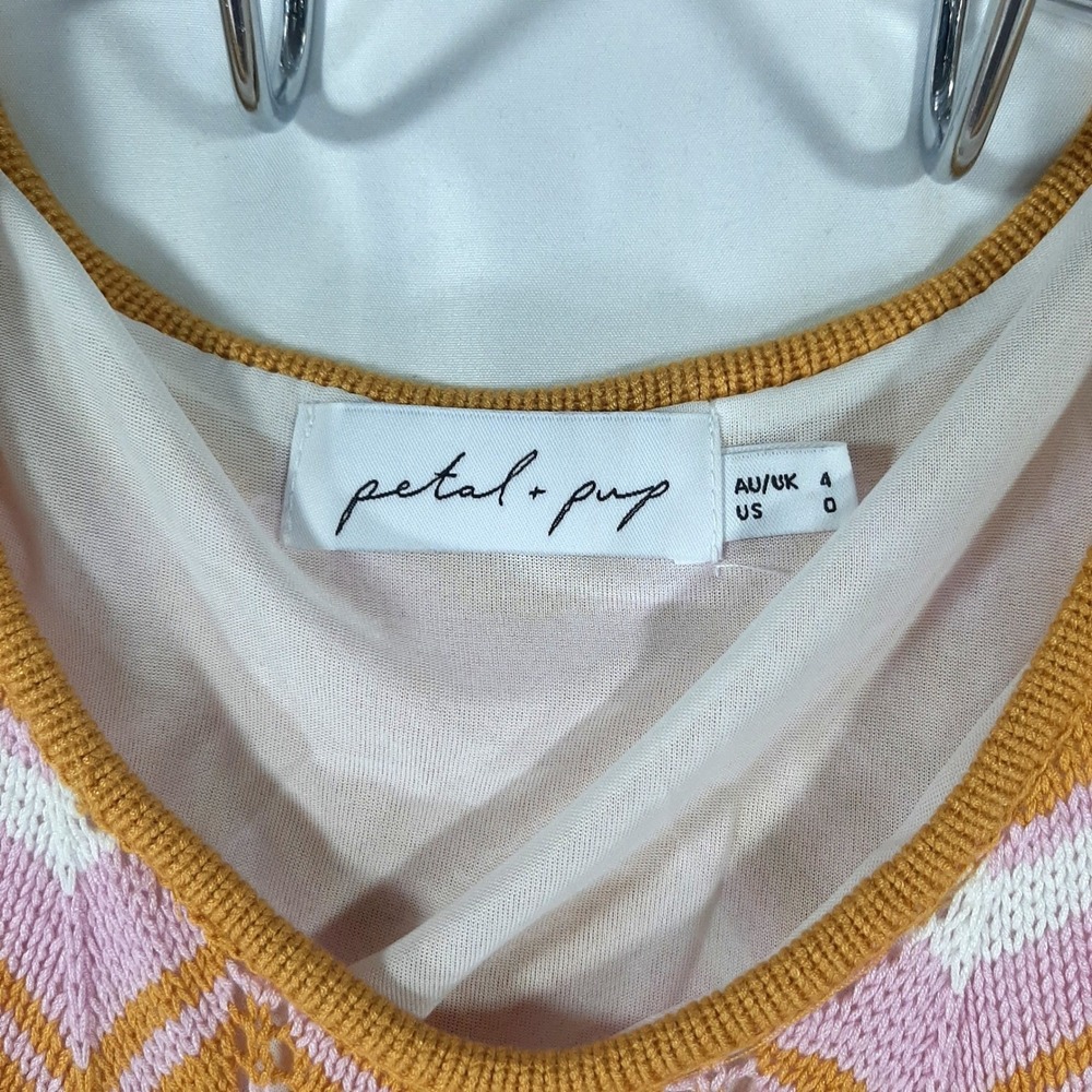 Petal + Pup Chevron Knit Sleeveless Maxi Dress Pink Yellow Blue US 0 Boho - Picture 2 of 10